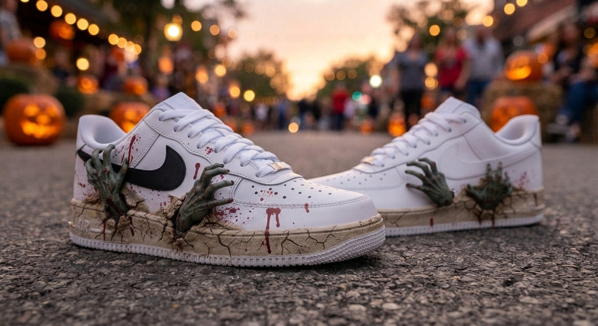 Custom Sneaker Halloween Zombie Hands - front toe