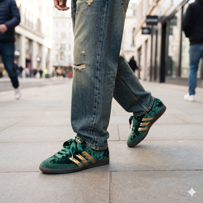 Custom Sneaker Emerald Velvet & Gilded Gold