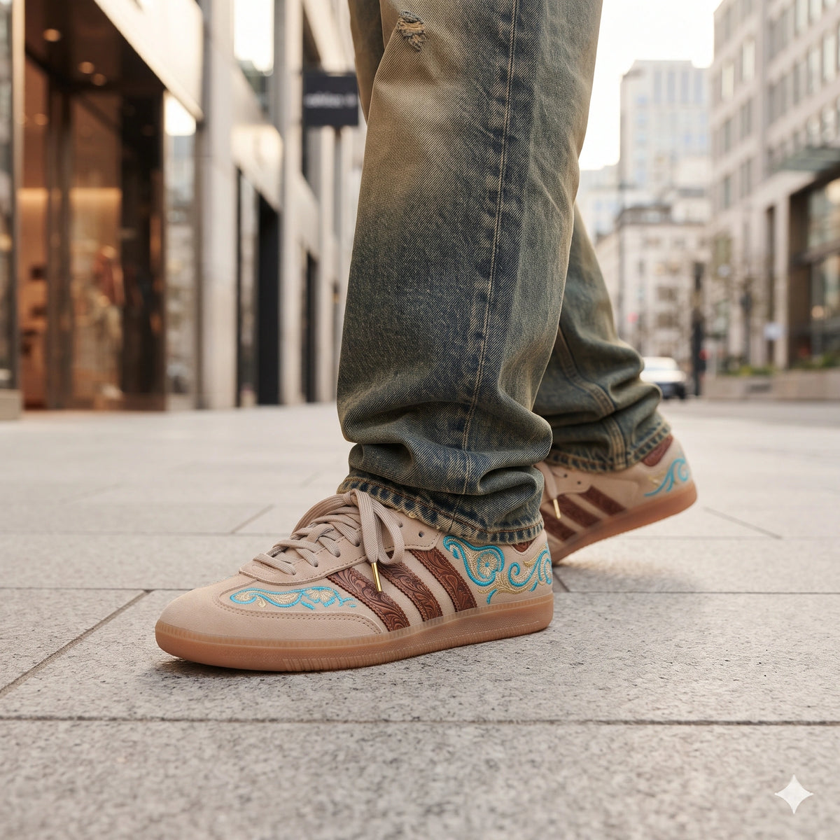 Custom Sneaker Desert Turquoise & Western Boot Stitch