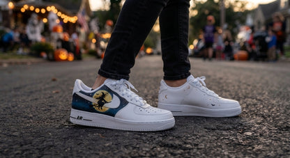 Custom Sneaker Halloween Witch Full Moon - on feet
