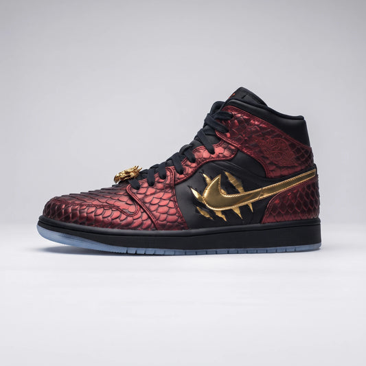 Custom Sneaker Crimson Dragon Scales & Gold Claw Mids