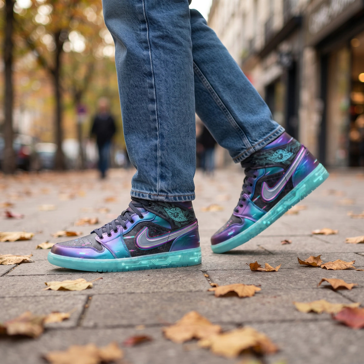 Custom Sneaker Cyberpunk Night City Neon Glitch Mids