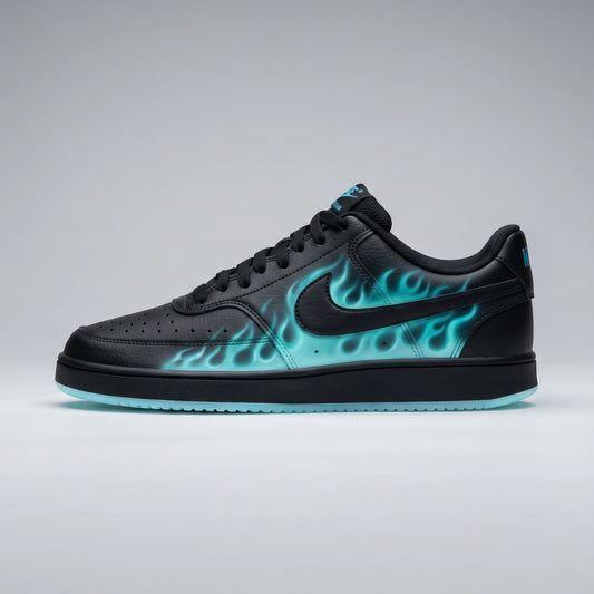 Custom Sneaker Ghost Cyan Flame Ombre Lows