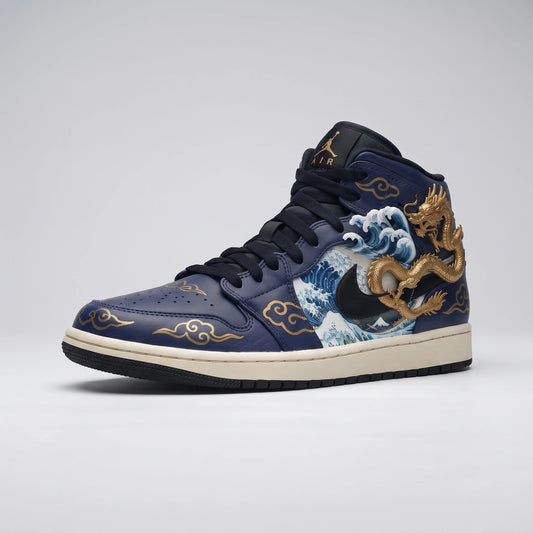 Custom Sneaker Great Wave & Imperial Gold Dragon Mids