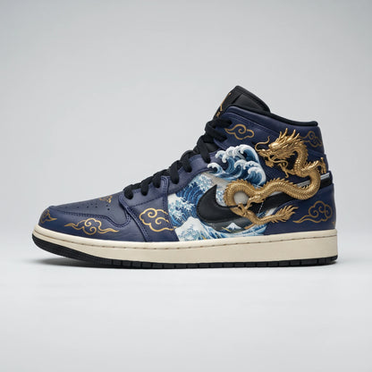 Custom Sneaker Great Wave & Imperial Gold Dragon Mids