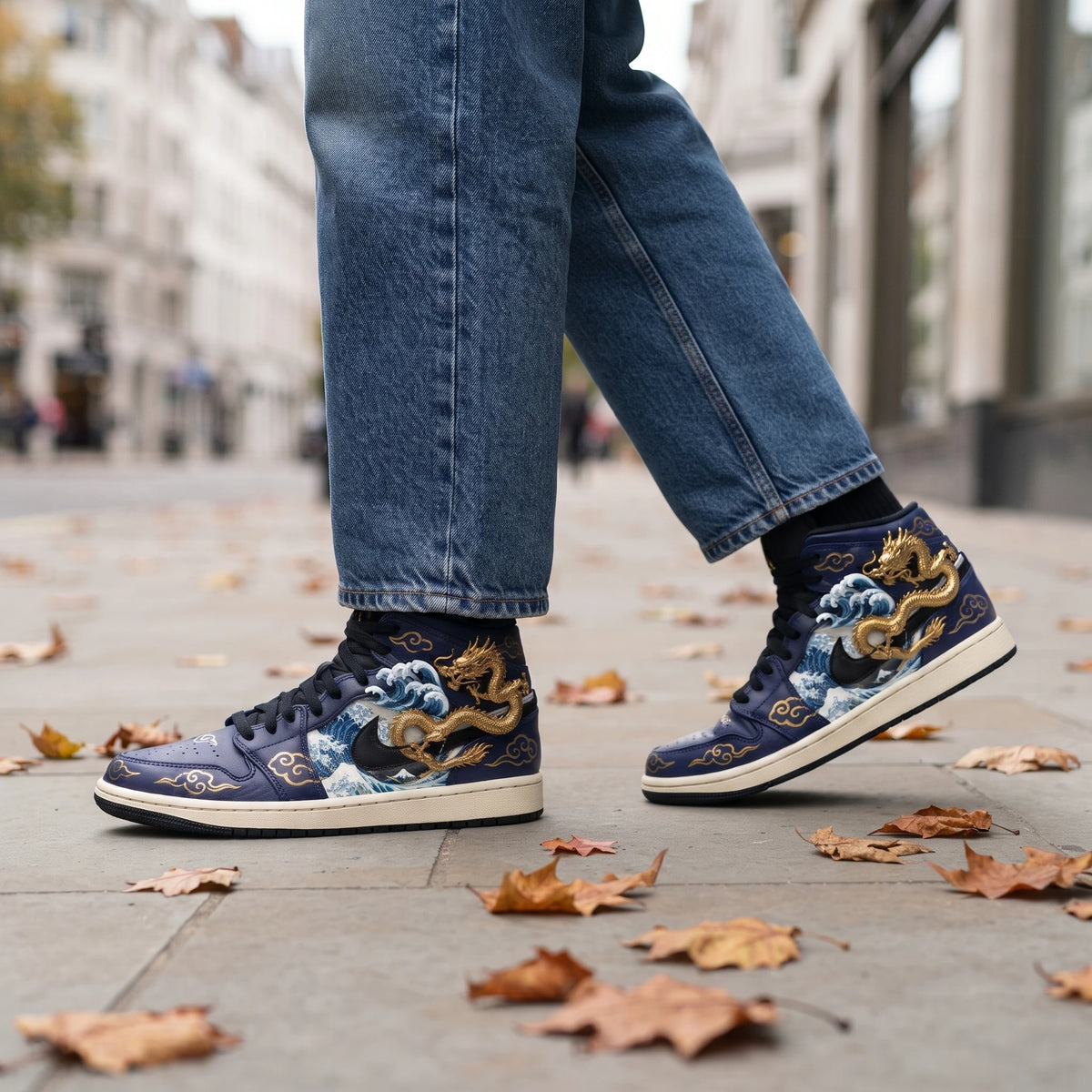 Custom Sneaker Great Wave & Imperial Gold Dragon Mids
