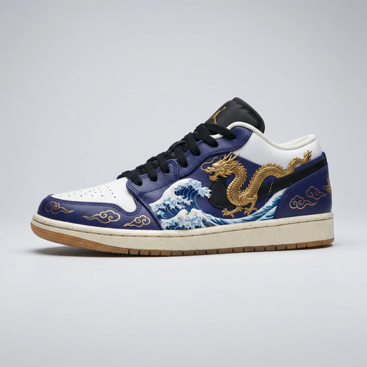Custom Sneaker Great Wave & Imperial Gold Dragon