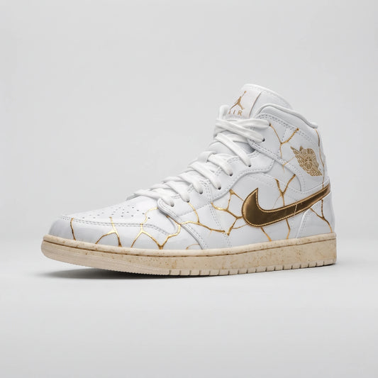 Custom Sneaker Kintsugi 24K Gold Broken Porcelain Mids