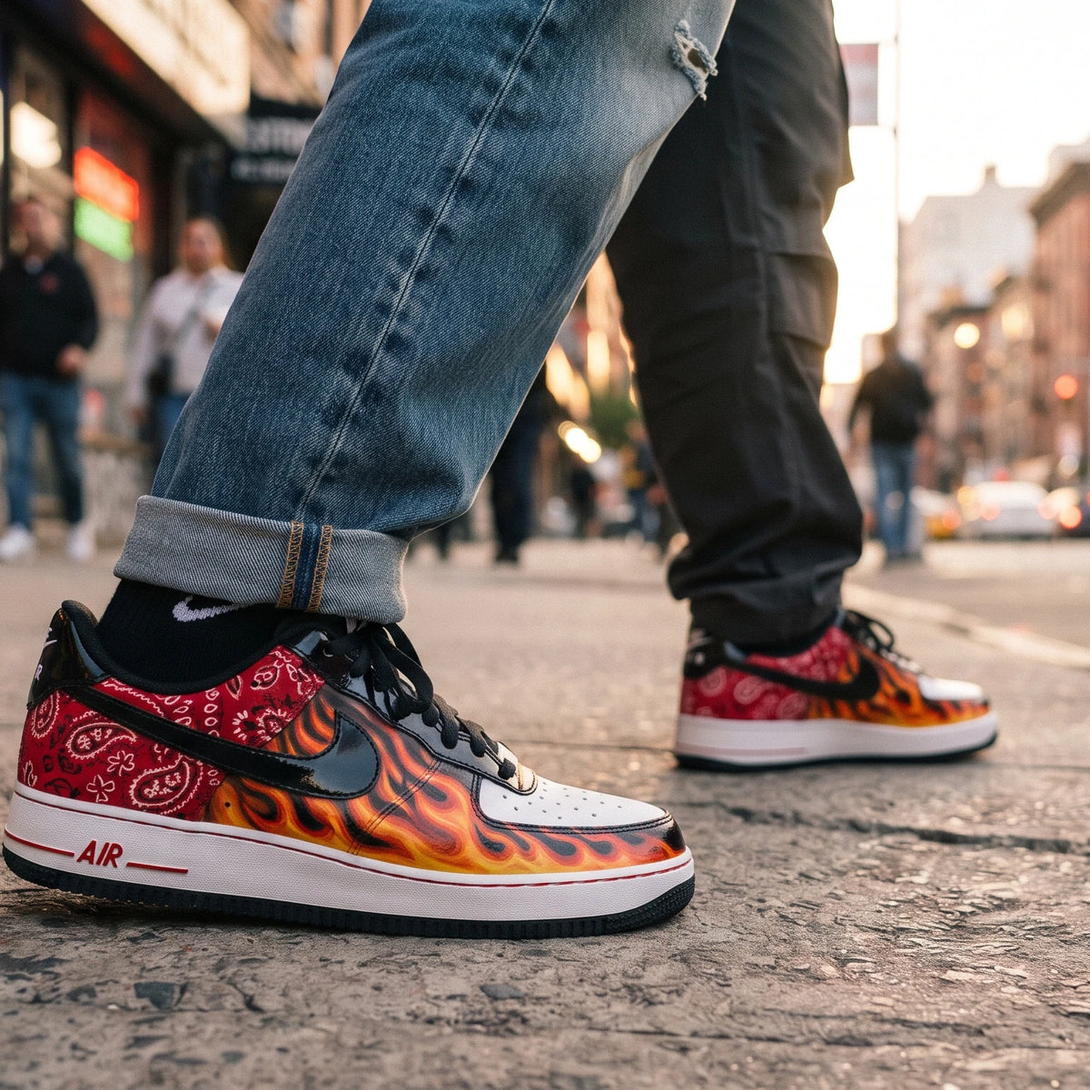 Custom Sneaker Red Bandana Blazing Flame Lows