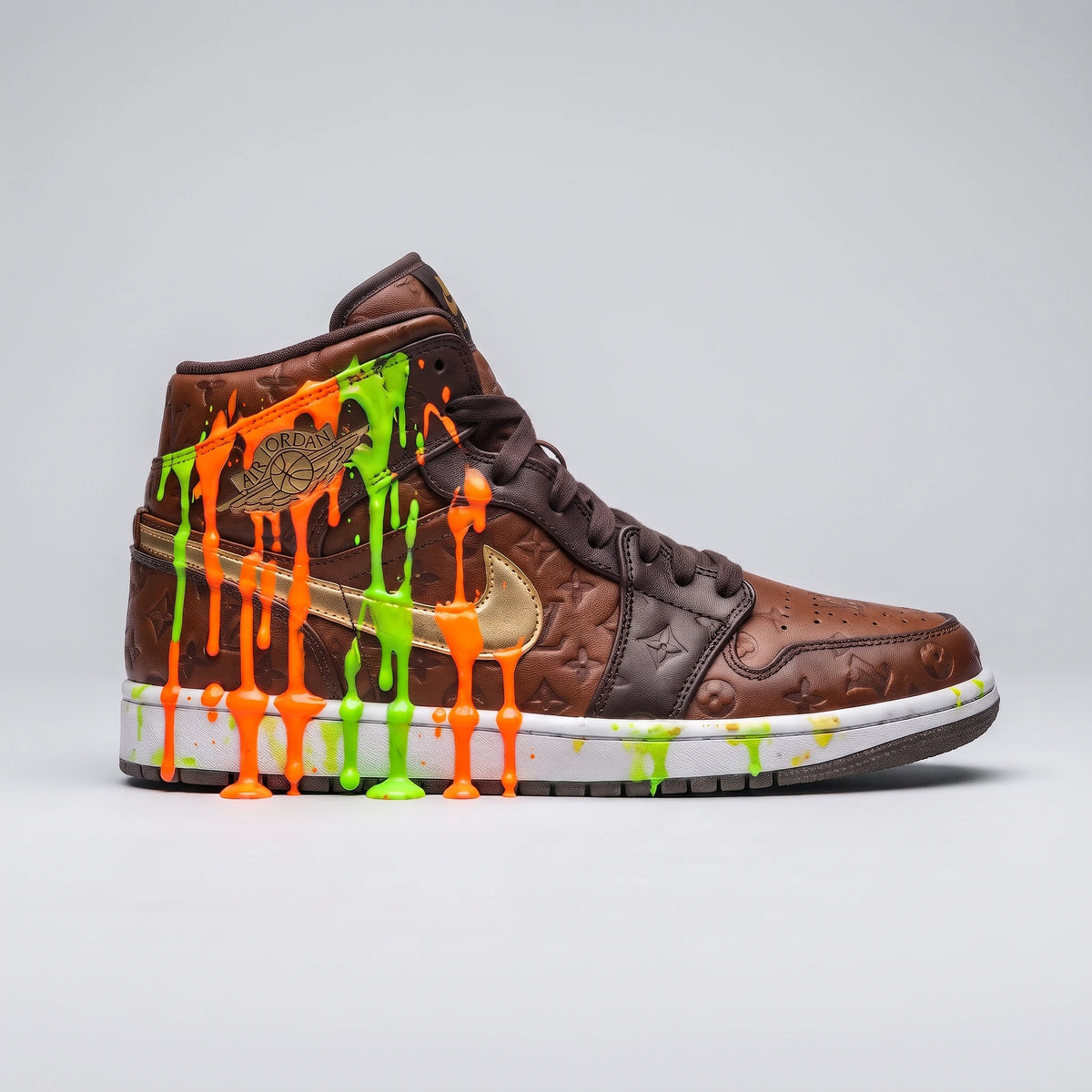 Custom Sneaker Savage Monogram & Neon Hazard Drip Mids