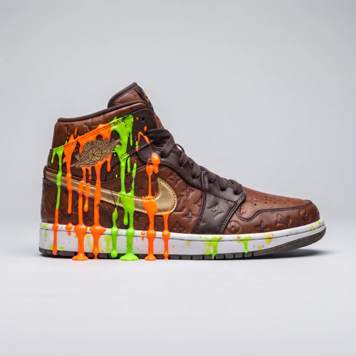 Custom Sneaker Savage Monogram & Neon Hazard Drip Mids